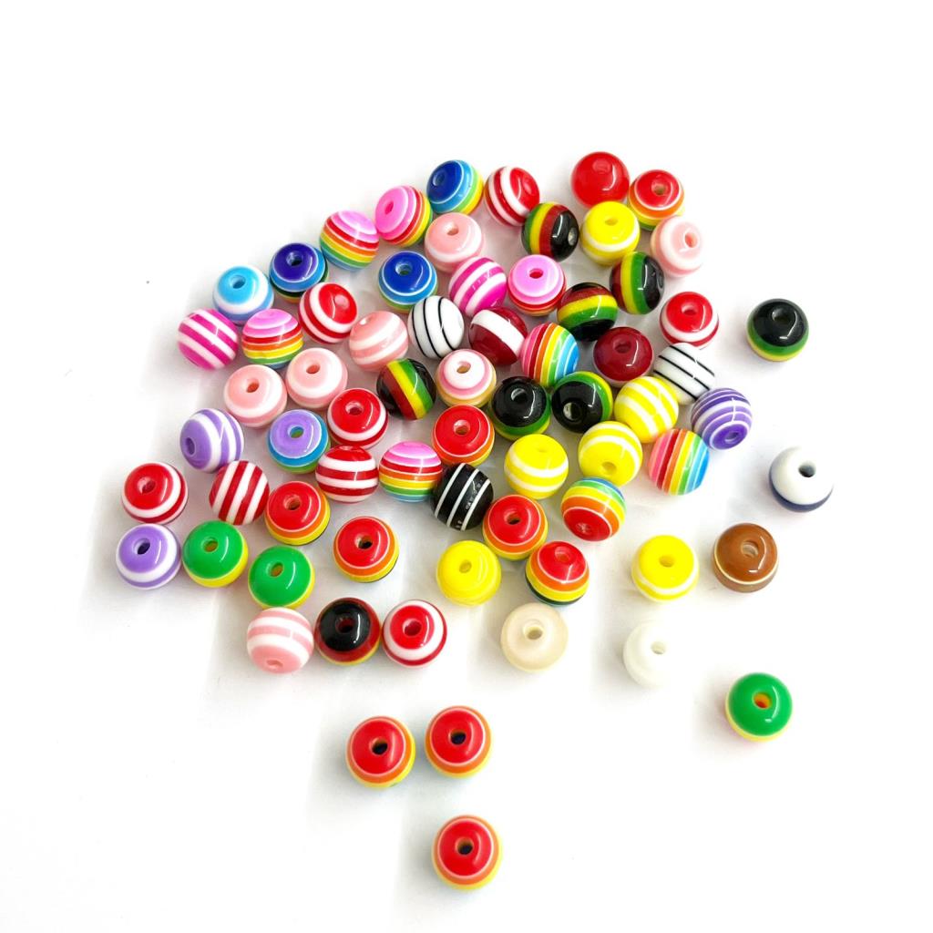 BOLA RAYADA MULTICOLOR MATE 8MM (20 GR = 69 PZS APROX)